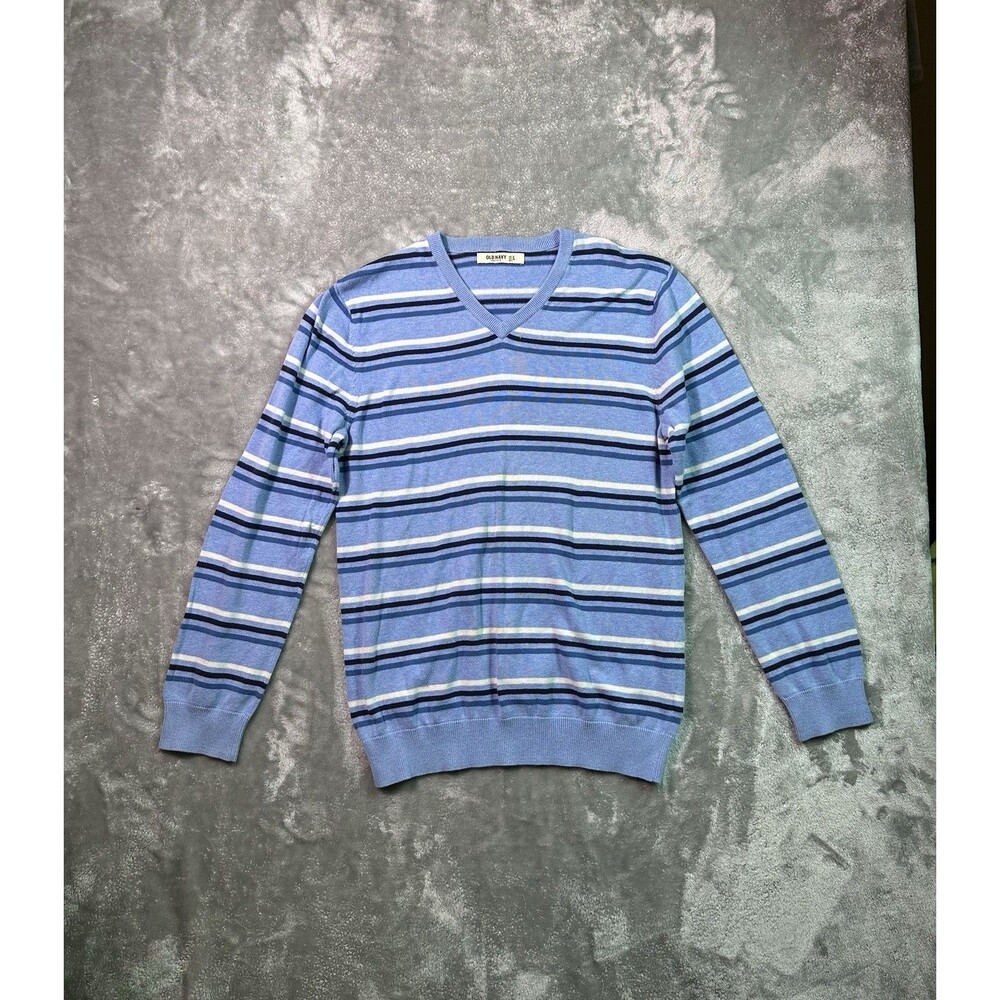 Old Navy Sweater Large V-Neck, Mens Blue Striped Sweatshirt